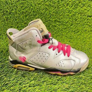 Nike Air Jordan 6 Retro Girls Boys Size 5.5Y Silver Pink Walking Shoes Sneakers